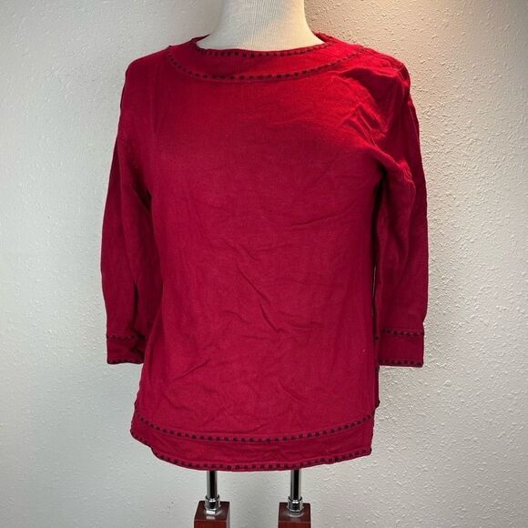 Pre-Owned Dressbarn Red 3/4 Sleeve Sweater Featuring Stitch Pattern Size L - Picture 1 of 6